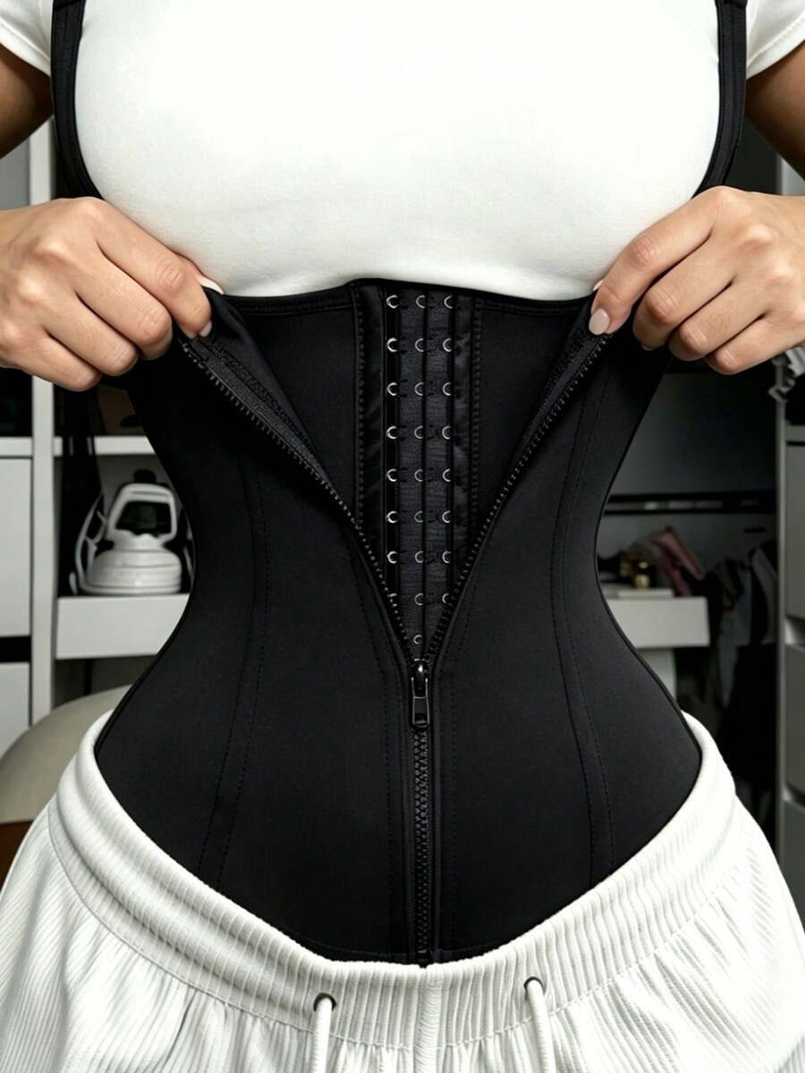 1pc Women Shapewear Shaper Tummy Control Flat Belly Sheath Slimming Waist Trainer Shapewear Top Belt With Zipper Girdle High Compression Body Shaper Waistband For Women Underbust Corset Latex Waist Cincher Sports Colombian - Black - View 1