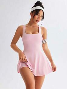 Dewbera Vestido deportivo informal de mujer de unicolor con espalda cruzada - Rosa - Ver 5