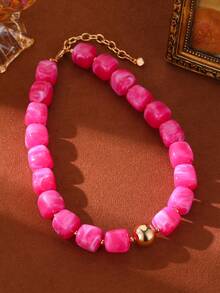 1/6 pièces Collier de perles carrées épaisses en PMMA de style bohème, pour femmes, vacances d'été/tenue de fête, cadeau de bijoux de mode pour la famille et les amis - Collier carré à perles dorées - Voir 21