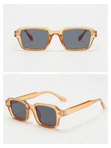 1 pieza Gafas de moda de alta calidad y versátiles con marco pequeño para mujer, adecuadas para uso diario, fiestas y decoración casual - Hoja gris con marco naranja - Ver 3