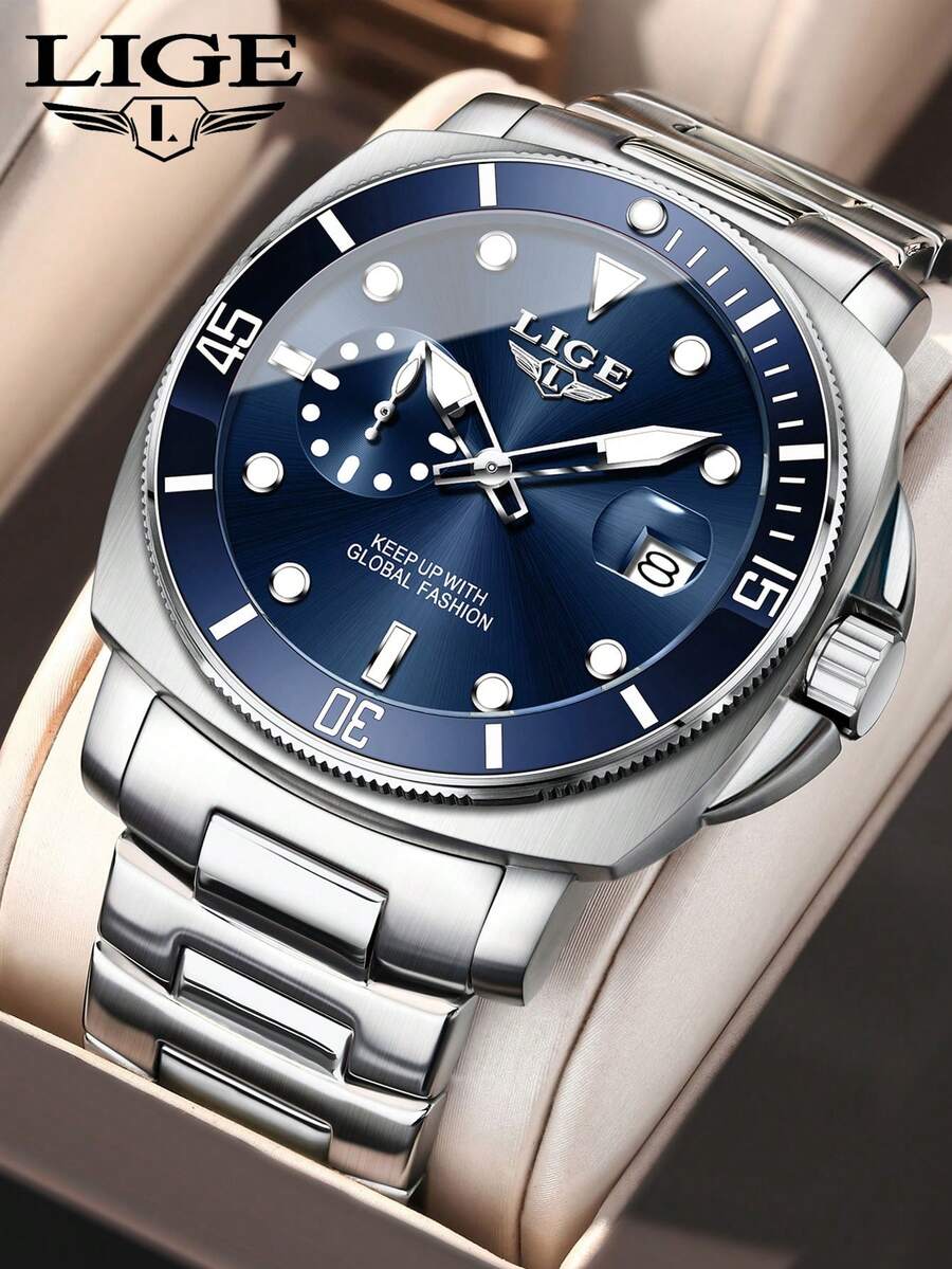 LIGE Men's Fashion Business Casual Waterproof Date Quartz Watch, High-End Luxury Wristwatch
