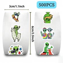 500pcs/Roll Funny Green Alien Stickers, Extraterrestrial UFO Decals For Small Business Packaging, Envelope Seals & Laptop - Multicolor - View 8