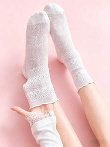 1 par de calcetines tipo tripulación para mujer/Calcetines medianos para mujer, estilo de barril medio tipo ballet, ligeros para primavera y verano, estilo de moda callejera/Look de calle/Estilo hip hop - Multicolor - Ver 8