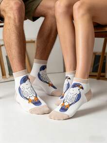 2双卡通小鸟嵌花短袜，动物纹男女通用休闲袜，四季皆宜 - 彩色 - 查看 5
