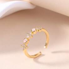 1 chiếc nhẫn bản rộng kiểu dáng tối giản bằng thép không gỉ mạ vàng 18K đính đá quý dành cho nữ dự tiệc. - Nhiều màu - Xem 4