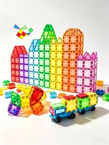48/68/98pcs Children Magnetic Building Blocks Toys, Colorful Magnetic Construction Blocks, Educational Creative Toys Gift, Suitable For Boys And Girls Over 3 Years Old, Random Colors - Multicolor - View 1