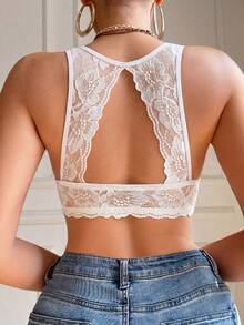 Women's Front Closure Lace Wireless Bra, Beautiful Back Design, Breathable & Comfortable, Lift & Enhance, Suitable For Casual Daily Wear - White - View 10