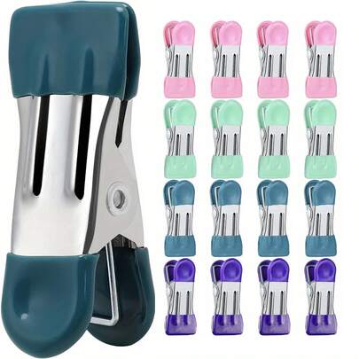 Clothespins, Metal Core. Suitable For Hanging Photos, Laundry, Socks, And As Food Bag Clips In The Kitchen. Made Of Stainless Steel With Rubber Handles