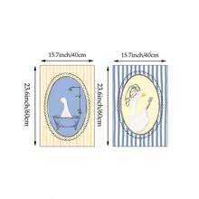 1/2 piezas Pintura en lienzo de arte de pared de baño con pato lindo, póster de ganso a rayas azul y blanco bañándose y cepillándose los dientes, artículo decorativo para el baño de los niños, regalo para damas, sin marco - patrón - Ver 13