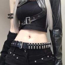 1 chiếc thắt lưng đinh tán hình viên đạn phong cách Punk Y2K, thiết kế mới, dùng để trang trí eo, phù hợp cho cả nam và nữ. - màu đen - Xem 2