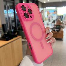 Luxury Matte Semi-Transparent Shock-Proof Protective Case Compatible With IPhone 16, 15, 14, 13, 12, 11 Pro Max, Suitable For Magsafe Wireless Charging - Red - View 2