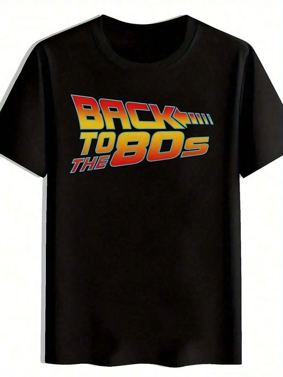 2026 Herren 80er Jahre Retro Pfeil und ZURÜCK IN DIE 80ER bedrucktes T-Shirt| Kurzarm, Rundhals Casual Sommer T-Shirt mit 80er Jahre Schriftzug, maschinenwaschbar, ein Muss für nostalgische 80er Jahre Kleidung, Y2k - Schwarz - Übersicht 1