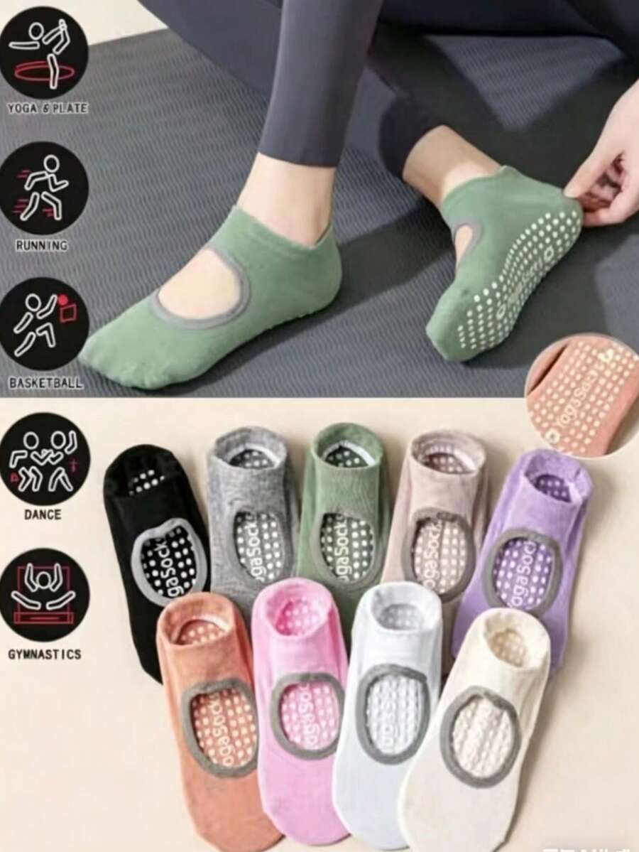 10双/5双/3双/1双装 专业瑜伽袜,防滑舒适,健身运动袜,室内地板袜,硅胶防滑,无后跟透气舞蹈袜。适合居家锻炼、健身房健身、普拉提,中等弹性,实用,保护双脚,美观大方,不易变形,不起球。 - 彩色 - 查看 1