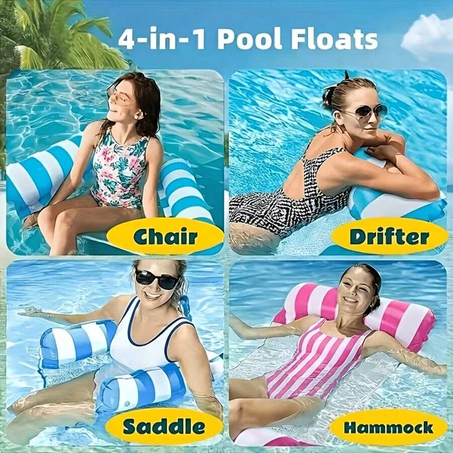 2 Sets Of Thick Adult PVC Inflatable Pool Floats - Striped Raft, Pool Hammock. Suitable For Adult Pools, Beaches And Other Water Activities. Multifunctional PVC Pool Floats Combining Lounger And Drifting Functions, Ideal Choice For Travel - A - View 1