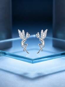 1 Pair Delicate Fairy Earrings, S925 Sterling Silver Rhinestone Angel Earrings, Hypoallergenic Design, Versatile For Daily, Party, Gift For Girlfriend, Bestie, Women - Little Angel - View 6