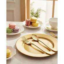 75/50pcs Set Gold Hammered Cutlery Set, High-End Shiny, Suitable For Birthday Parties, Festivals And Other Occasions, Elevate Party Atmosphere! - Gold - View 5