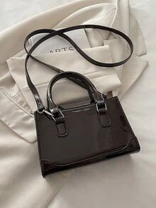 2026 New Solid Color PU Patchwork Zipper Handbag, Minimalist Fashion Outdoor Personalized Small Square Bag, Versatile Shoulder Crossbody Bag With Adjustable Strap - Coffee - View 9