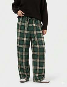 Kickoff Women's Flare Pants With Checkered Print, Side Pockets, And Wide Leg - 綠色 - 查看 1