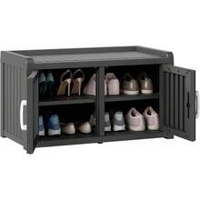 2-Tier Storage Bench, Waterproof UV-Resistant Outdoor Shoe Storage Cabinet With 2 Doors & Adjustable Shelves For Indoor Outdoor Entryway, Hallway, Living Room (Black) - màu đen - Xem 7