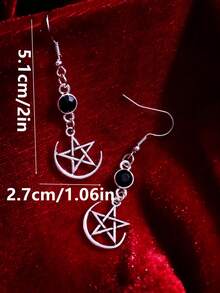 1 Đôi bông tai dáng dài thời trang Gothic cổ điển màu bạc hình bán nguyệt và ngôi sao năm cánh, thích hợp để đeo hàng ngày, đi nghỉ lễ và dự tiệc cho nữ. - Nhiều màu - Xem 11