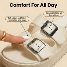 FZY Women's Double-Buckle Flat Sandals, Adjustable Strap Open-Toe Sandals, Non-Slip, Comfortable, Warm-Season Footwear, Lightweight And Waterproof Women's Shoes. A Versatile Shoe Suitable For Everyday Wear, Beach Vacations, Poolside, Back-To-School Season, Spring Break, Independence Day, And Outdoor Activities. Features A Soft, Cushioned Insole, Shock Absorption Technology, A Smooth Synthetic Upper, And A Durable, Non-Slip Outsole. It Comes With Adjustable Metal Buckles For A Personalized Fit. The Thick Platform Sole Adds A Slight Height Without Sacrificing Comfort. The Cushioned Padding Reduces Foot Fatigue Throughout The Day, And The Non-Slip Outsole Provides Reliable Grip On Both Wet And Dry Surfaces. The Lightweight, Waterproof Construction Is Ideal For The Beach And Pool, And It's Easy To Clean And Dries Quickly. - 卡其色 - 查看 6