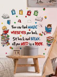 1 Set Cartoon Reading Wall Stickers, Inspirational English Slogan Self-Adhesive Wall Decals, Suitable For Study Room, Classroom, Library, Reading Corner Decoration, Colorful Book Illustrations And Motivational Texts, E.G. "Magic Is Everywhere, Relax Your Mind, All You Need Is A Book", Perfect To Inspire Reading Interest, 2D Cartoon Forest Animal Wall Stickers - Forest Animal Stickers - View 4