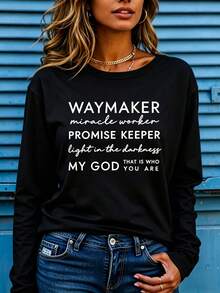 Women I Sought Lord Religious Long Sleeve Tee, Bold Inspirational Verse Print Soft Breathable Casual Faith Top Ideal Christian Gift Daily Wear - 黑色4 - 查看 1