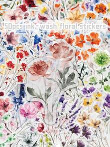 50pcs Unique Ink-Wash Floral Stickers Featuring Delicate, Blurred Floral Designs, Perfect For Decorating Notebooks, Skateboards And Planners. With A Variety Of Patterns, No Two Are The Same, Making Them Ideal As Rewards Or Festive Gifts. - View 1