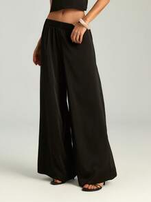 Set de 2 piezas: Top tubo sin tirantes de satén elegante y pantalones de pierna ancha - Diseño de espalda con múltiples correas, adecuado para invitados de boda, salidas de verano, vacaciones en la playa, días festivos, vida nocturna y estilo casual de calle en color negro - Negro - Ver 8