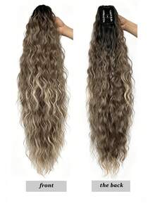 36 Inch Long Lightweight Fully Natural Curly Black Hair Ponytail, Multi-Layer Soft Drawstring Synthetic Hair Ponytail Extension For Women - Ombre - View 4