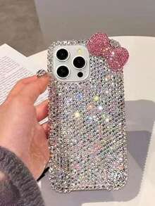 时尚奢华水钻镶边石膏蝴蝶结手机壳，适用于 17 Pro Max/16 Plus/XS Max/7G 手机保护套 - 白色 - 查看 2