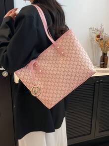 Tas Tote Bermotif Penuh, Tas Tote Motif Huruf Vintage dengan Kapasitas Besar, Tas Selempang Sempurna untuk Bepergian dan Beraktivitas, Hadiah Hari Ibu yang Luar Biasa untuk Ibu - Berwarna merah muda - View 6