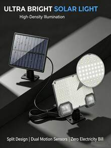 1pc Split-Type Solar-Powered Sensor Wall Lamp 144 LED Single/Double Sensor Wall Lamp Waterproof Multi-Level Dimming Suitable For Courtyard Security, Garage Lighting, Villa Exterior Walls, Emergency Lighting And Other Multiple Lighting Scenarios - 144 LED Split-type Induction Wall Light - View 4