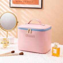 1pc PU Large Capacity Cosmetic Bag, Portable Waterproof Multi-Compartment Toiletry Organizer Pouch - Multicolor - View 9