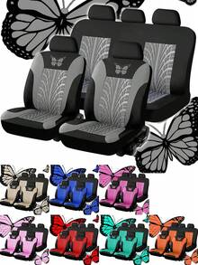 9pcs/Set (4pcs/Set) Universal Butterfly Pattern Embroidered Car Seat Covers, Polyester Fabric, Suitable For All Seasons, Handwashable, Fit For SUV, Sedan And Other Vehicle Models, Airbag Compatible, Universal Size, Tire Shape, Car Seat Protector, Full Set Car Seat Covers, Auto Accessories - Style B - View 2