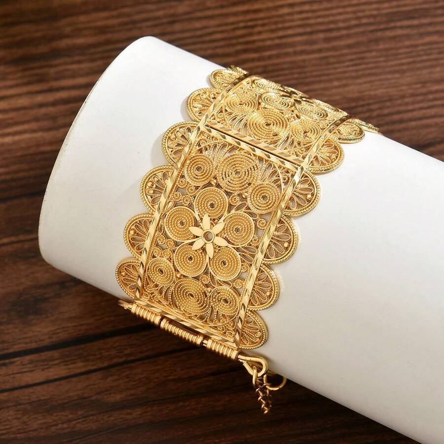 Vòng tay rỗng kiểu Ả Rập truyền thống, thiết kế cuộn cổ điển, phụ kiện cưới cô dâu. - vàng - Xem 1
