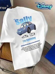 T-shirt graphique Disney Cars Sally, coupe classique, col rond, manches courtes, imprimé Sally et Flash McQueen, 100 % coton doux et respirant, idéal au quotidien. Inspiré du dessin animé Disney Cars, c'est le cadeau parfait pour les fêtes et les fans de Disney. Ce t-shirt basique et facile à assortir convient à tous, hommes et femmes. Idéal pour les anniversaires, Noël, Halloween et autres fêtes. Parfait pour la maison, les sorties, l'école et les trajets quotidiens. - Blanc - Voir 2