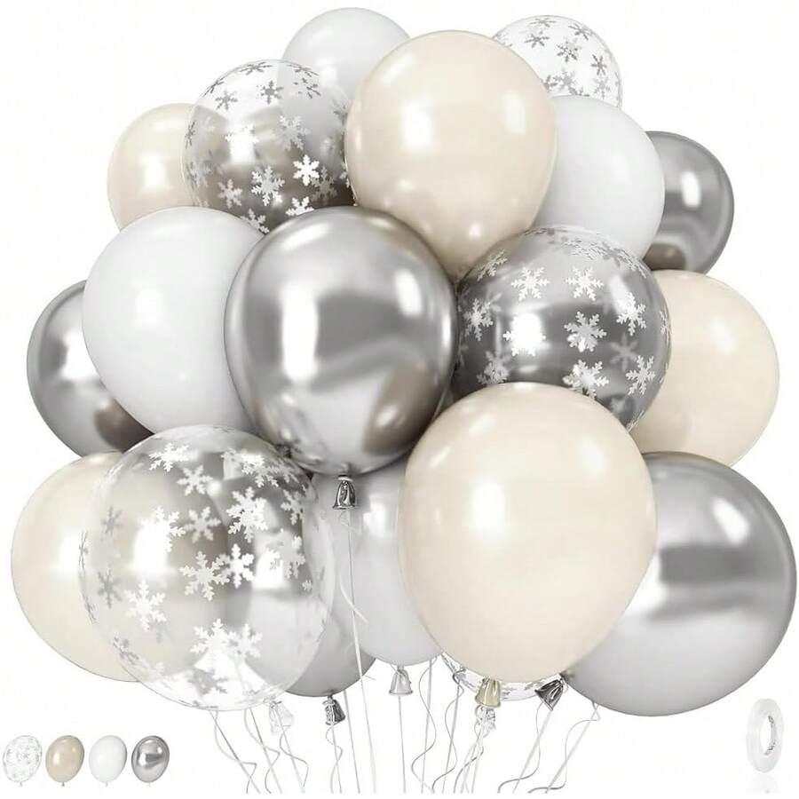 Globos Blanco Perla País de las Maravillas de Invierno, Globos de Copos de Nieve de 12 Pulgadas Blanco Arena Perla y Plateado Metálico para País de las Maravillas de Hielo y Nieve Boda Baby Shower - Copo de nieve blanco perla - Ver 1