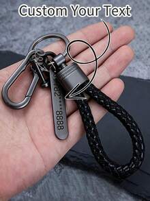 Fashionable Zinc Alloy Keychain For Men, Customizable With Engraved Text & Phone Number - Intricate Braided Rope Design, Metal Keyring, Suitable For Car Keys, Dog Shaped, Engraving, Glitter, Stainless Steel, Vintage, Casual, Unisex, Old Money Style, Customized, Personalized, Unique, Ideal Gift For Him Or Her - Multicolor - View 2