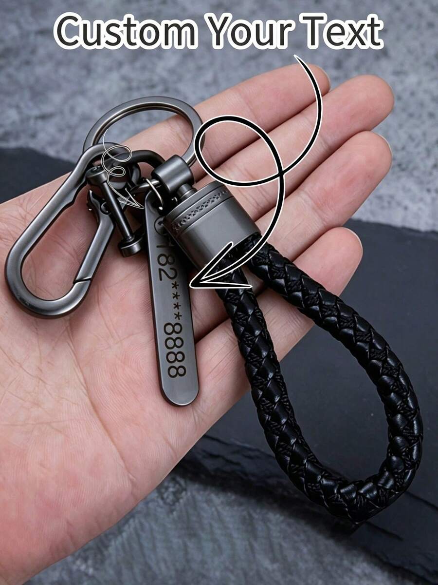 Fashionable Zinc Alloy Keychain For Men, Customizable With Engraved Text & Phone Number - Intricate Braided Rope Design, Metal Keyring, Suitable For Car Keys, Dog Shaped, Engraving, Glitter, Stainless Steel, Vintage, Casual, Unisex, Old Money Style, Customized, Personalized, Unique, Ideal Gift For Him Or Her