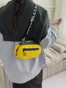 时尚休闲紫色迷你斜挎包，小巧手机袋，旅行包，撞色手提包，女士 - 黃色 - 查看 5