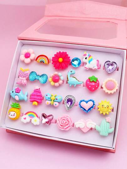 Random Send 10pcs/Set Girls Multicolor Lovely Food Fruit Ring Princess Dress Up Accessories Gifts Without Box