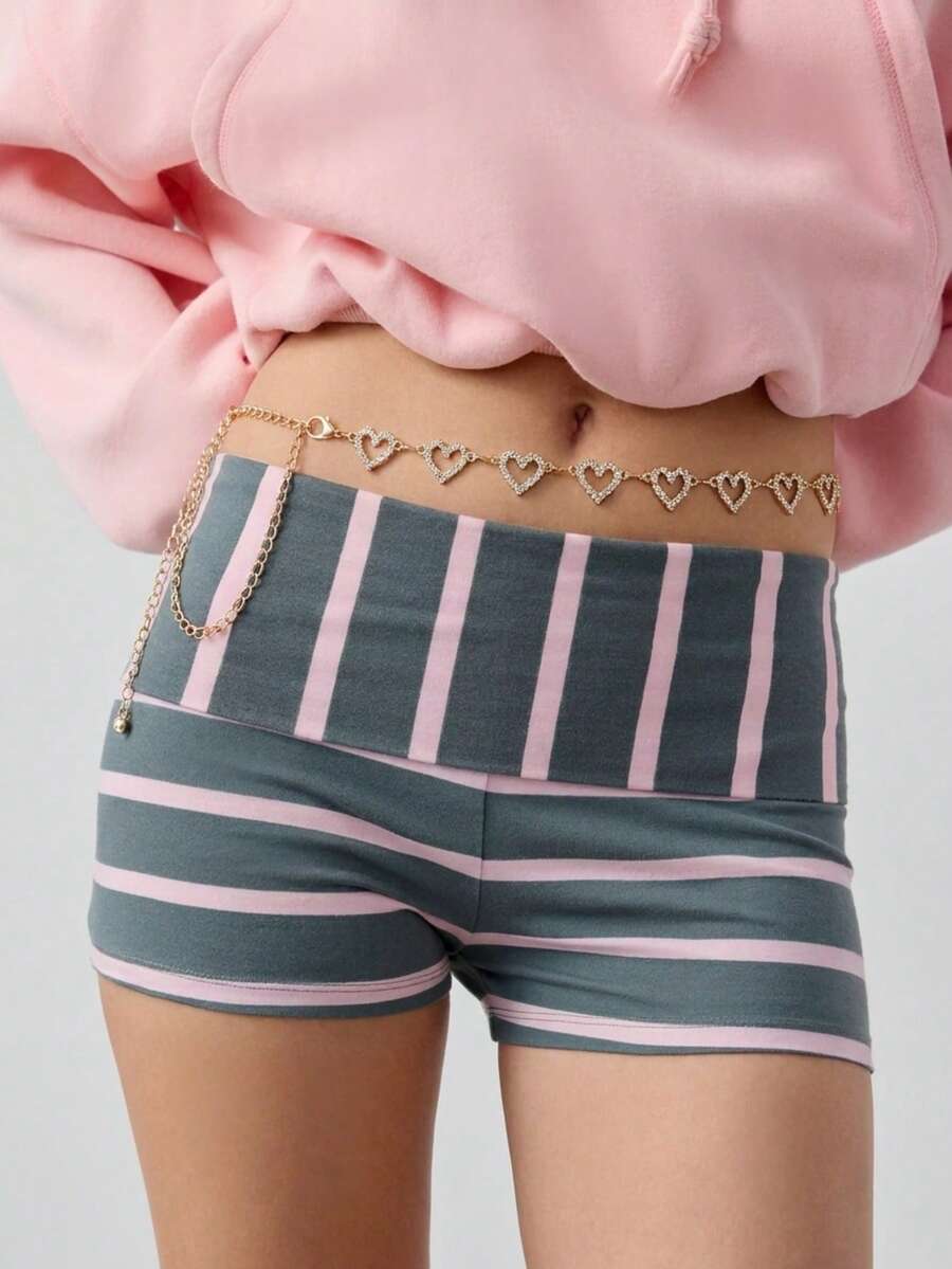 1pc Fashionable Elegant Minimalist Heart-Shaped Crystal Waist Chain, Versatile For Dress, Pants, Bikini - Rhinestone Heart - View 1