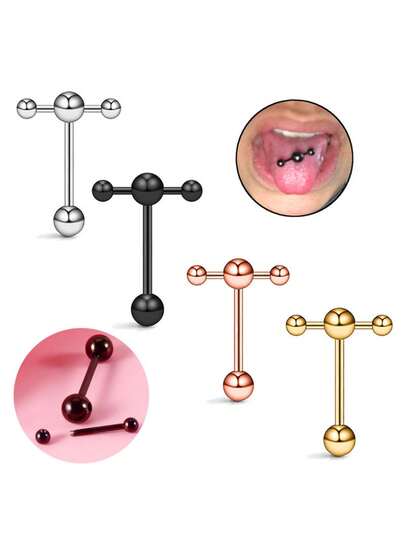 5 piezas de anillo de barra en T de acero inoxidable para perforación de lengua - Joyería corporal hipoalergénica con rosca interna para lengua, para mujeres y hombres, festival de verano