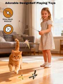 猫玩具，互动羽毛逗猫棒，逼真昆虫造型，激发猫咪本能，幼猫追逐玩具套装，带铃铛和珠子，鼓励运动和玩耍，送给猫咪的趣味礼物 - 彩色 - 查看 5
