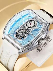 1pc Men's Automatic Mechanical Watch, Hollow Skeleton Dial, Rubber Strap, Business Casual Wristwatch, 2 Color Options FW-6029 - one-size - View 11
