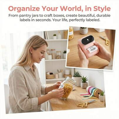  Phomemo M110 Label Maker Portable, Phomemo Label Printer Sticker Printer Sticker Maker Inkless Barcode Label Printer For Home Office Retail Small Business, Address, Logo, Clothing, QR Code, 20-50mm Print Width