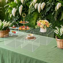 kangten 4pcs Acrylic Cupcakes Pedestal Buffet Cake Stands, Cosmetics Display Stands, Food Risers For Buffet Table - transparente - Ver 1