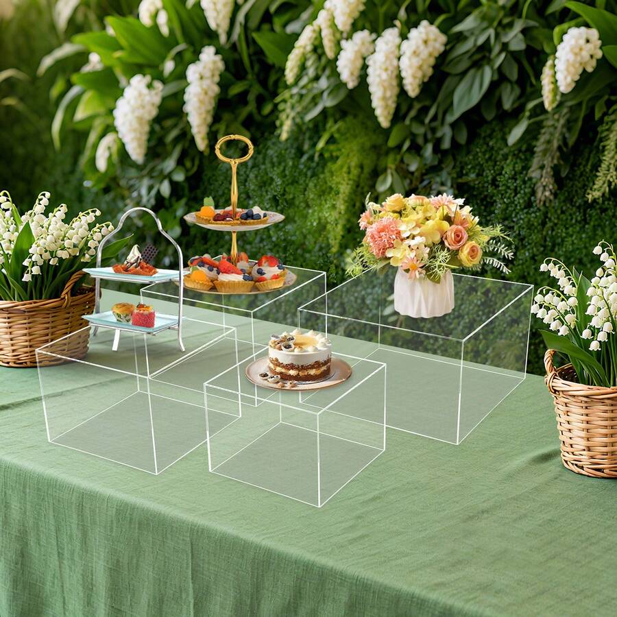 kangten 4pcs Acrylic Cupcakes Pedestal Buffet Cake Stands, Cosmetics Display Stands, Food Risers For Buffet Table - transparente - Ver 1