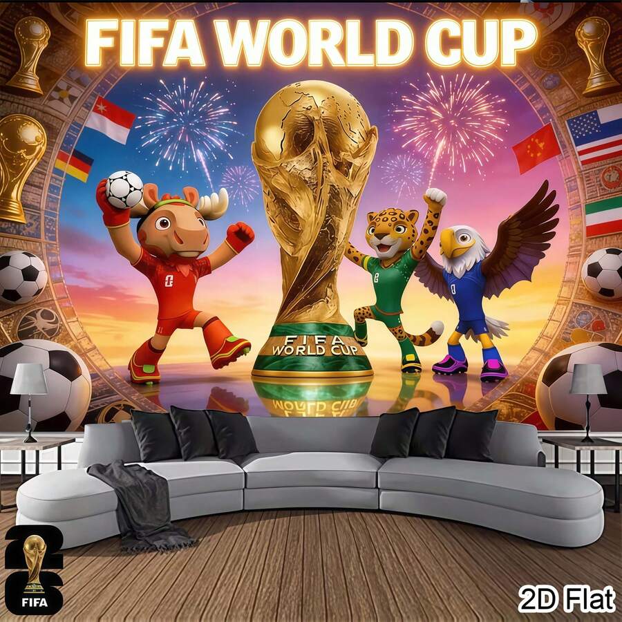FIFA 第23届国际足联世界杯挂毯 | 涤纶材质,适用于卧室、客厅、厨房和办公室装饰,易于悬挂,是毕业、圣诞节、父亲节、新年、周年纪念日、复活节等节日送礼的理想之选。 - 背景布 - 查看 1